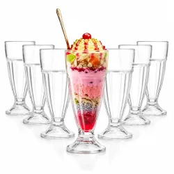 CELLO Falooda Glass Set of 6 Pcs 300ml, Transparent | Freezer & Fridge Safe, Leadfree Dishwasher Safe Toughened Crystal Clear Glasses Set for Drinking Juice Milkshake Cocktail Mocktail Coldr...