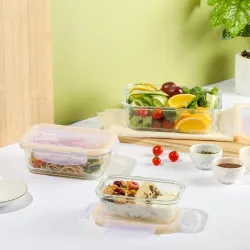 CELLO Fit & Fresh Clip-O Rectangle Lunch Box Container Set of 3 Pcs, 370ml Transparent | Microwave & Fridge Safe Toughened Glass Airtight Food Storage Tiffin Container For Kitchen, Travel &....