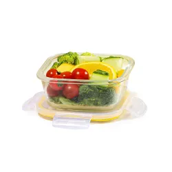 CELLO Fit & Fresh Square Lunch Box Container For Daily Use 320 ml, Clear | Microwave & Fridge Safe Toughened Glass Airtight Leakproof Food Storage Tiffin Box Container For Kitchen, Travel &....