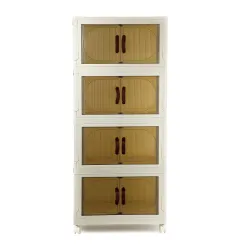 CELLO Foldable Plastic Cabinet | 4 Tier Cabinet | Multipurpose Storage Organizer for Clothes, Toys & Household Items | Racks for Home & Kitchen | Space-Saving Design | Beige & Brown