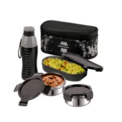 CELLO Gemini Lunch Box with Insulated Water Bottle | Gift Set | 3 Containers + 1 600ml Insulated Bottle | Easy to Carry 