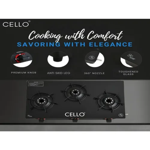 Image of Cello Glass 3 Burners Manual Gas Stove