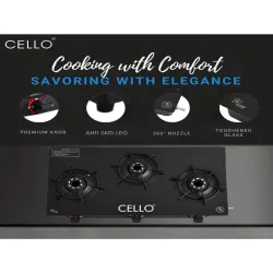  Cello Glass 3 Burners Manual Gas Stove