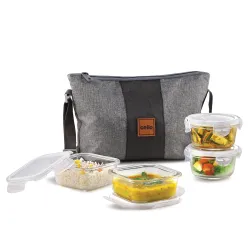 CELLO Glass Lunch Box Set of 4 – Leak-Proof, Microwavable