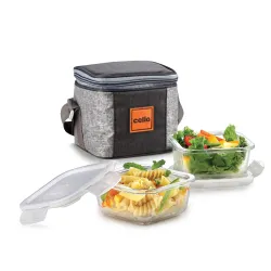 CELLO Glassy Square Lunch Box Set of 2 Pcs (320ml x 2) with Jacket For Office