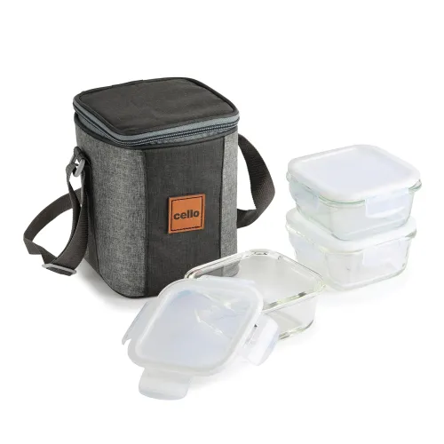 Image of CELLO Glassy Square Lunch Box Set of 3