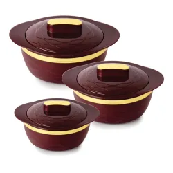 CELLO Gold Crust Insulated Hot-Pot Set of 3 (500ml, 1000ml, 1500ml).