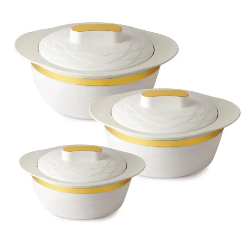 Image of Cello Gold Crust Insulated Casserole Set of 3, (500ml, 1000ml, 1500ml) White | Double Walled, PU Insulated | Hot Pot Cas