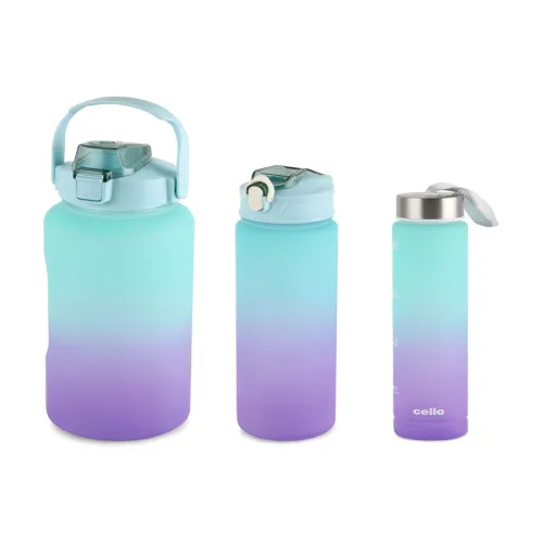 Image of Cello Green & Purple 3 Pieces Plastic Printed Water Bottle (310ml, 790ml, 2085ml)
