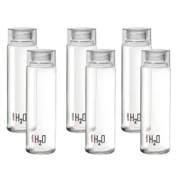 CELLO H2O Glass Water Bottle Set of 6 Pcs for Office & Daily Use 920 ml, Transparent | Durable Freezable & Fridge Safe, Leakproof Wide Mouth Leadfree Toughened Glass Water Bottle For Kitchen...