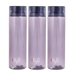Cello H2O unbreakable Plastic water bottle, 1 litre, set of 3 (grey)
