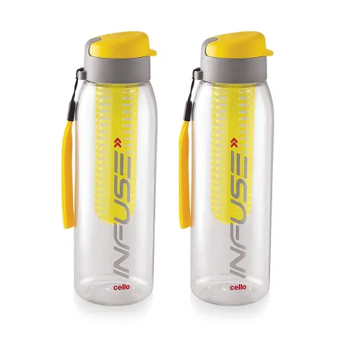 Image of CELLO Infuse Water Bottle Set of 2, 800ml, Yellow | Food Grade Unbreakable Detox Bottle with Infuser Chamber | Reusable 
