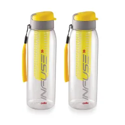 CELLO Infuse Water Bottle Set of 2, 800ml, Yellow | Food Grade Unbreakable Detox Bottle with Infuser Chamber | Reusable 