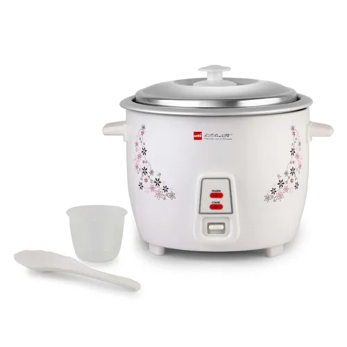 Image of CELLO Iris Electric Rice Cooker with Single Pot 1.5L White | 500W Power, Removable Aluminium Non-Stick Bowl with SS Lid,