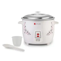 CELLO Iris Electric Rice Cooker with Single Pot 1.5L White | 500W Power, Removable Aluminium Non-Stick Bowl with SS Lid,
