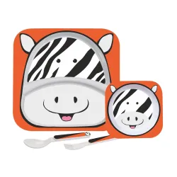 Cello Kids Meal Melamine Dinner Set with Zebra Print | Safe and hygenic for Kids to use | Attractive and Long Lasting Designs | Break Resistant | Orange, Set of 4