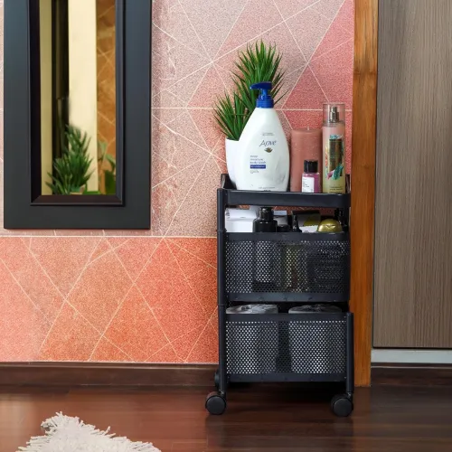 Image of CELLO Kitchen Pro Trolley with Wheels for Kitchen Storage Rack Square Design 
