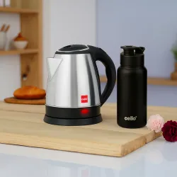 CELLO Lifestyle Stainless Steel Electric Kettle 1.5L + Sippa Steel Water Bottle 500 ml Black Combo | Double Wall, Auto-Shut Off Protection, Cool Touch Handle | Electric Kettle For Boiling Ho...