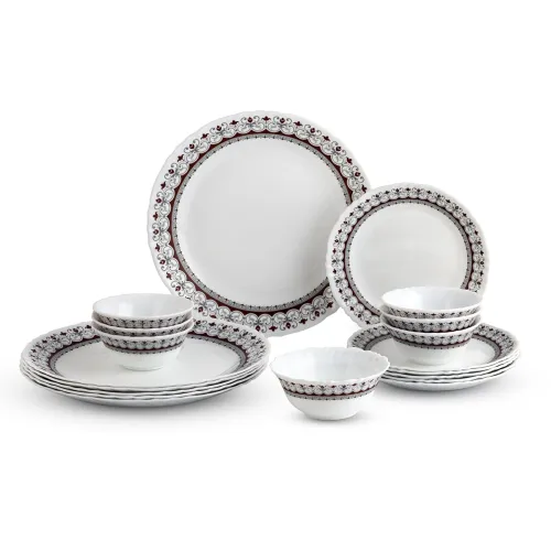 Image of CELLO Lumina Imperial Plus Series Opalware Dinner Set of 19 Pieces For Family of 6 | Bone-Ash Free & Leadfree Opal Glass