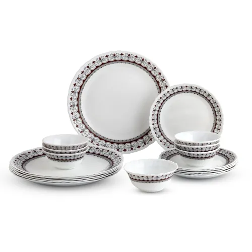 Image of CELLO Lumina Imperial Plus Series Opalware Dinner Set of 19 Pieces For Family of 6 |