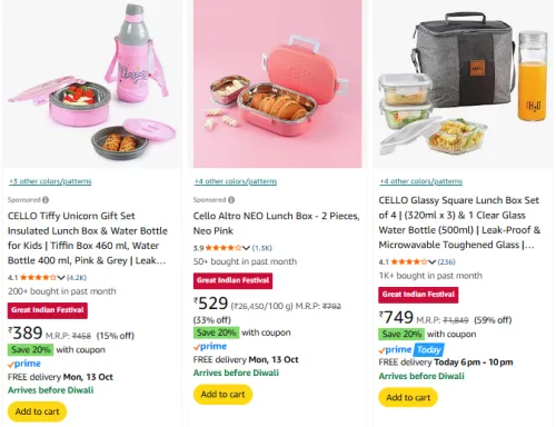 Image of Cello Lunch Boxes Loot : Upto 20% Extra Coupon Discount