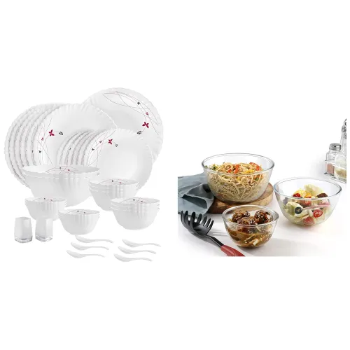 Image of Cello Lush Fiesta 35-Pc Opalware Dinner Set + Ornella 3-Pc Glass Bowl Set