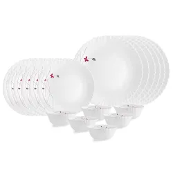 CELLO Lush Fiesta Dazzle Series Opalware Dinner Set of 18 Pieces for Family of 2 | Bone-Ash Free & Leadfree Opal Glass, Microwave & Dishwasher Safe, Plates & Bowls Crockery Set for Dining &....