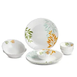 CELLO Lush Foliage Dazzle Series Opalware Dinner Set of 10 Pieces for Family of 4 | Bone-Ash Free & Leadfree Opal Glass, Microwave & Dishwasher Safe Plates & Bowls Crockery Set for Dining &....