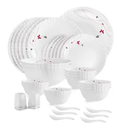 CELLO Lush Fiesta Dazzle Series Opalware Dinner Set of 35 Pieces for Family of 6 | Bone-Ash Free & Leadfree Opal Glass, Microwave & Dishwasher Safe, Plates & Bowls Crockery Set for Dining &....