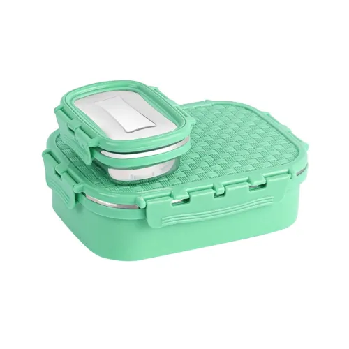 Image of CELLO Matrix Medium Lunch Box, Green | Stainless Steel Lunch Box with Inner Separate Veg Box | Leak Proof and Break Resi