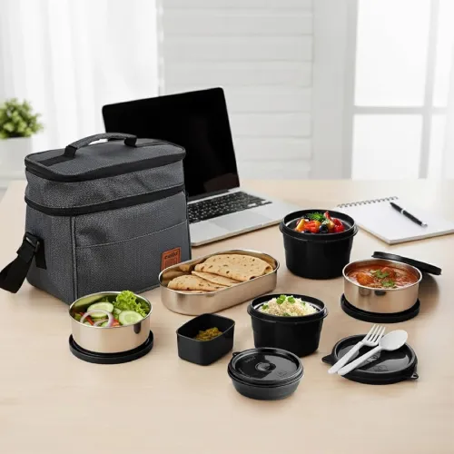 Image of CELLO MF All Day Meal Lunch Box with Bag, Grey | Microwave Safe Containers 