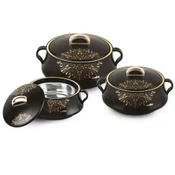 Cello Midas Insulated Inner Steel Casserole Set of 3, Black, (500ml, 1000ml, 1500ml)|