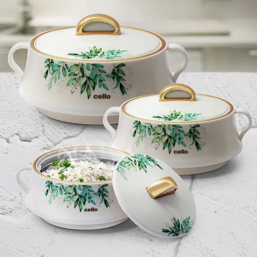 Image of Cello Midas Pack of 3 Thermoware Casserole Set (500 ml, 1000 ml, 1500 ml)