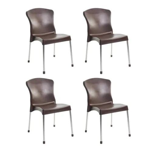 Image of Cello Plastic Milano Chair (Brown, Set of 4) | Strong and Durable | Easy to Clean | Chair for Living Room, Bed Room, Kit