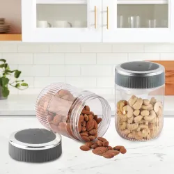 CELLO Mint Storage Canister For Kitchen Set of 2, (750 ml x 2), Grey | Food Grade, Stackable, See Through | Nestable Storage Pet Container with Lid for Food, Pulses, Spice, Cereals, Cookies,...