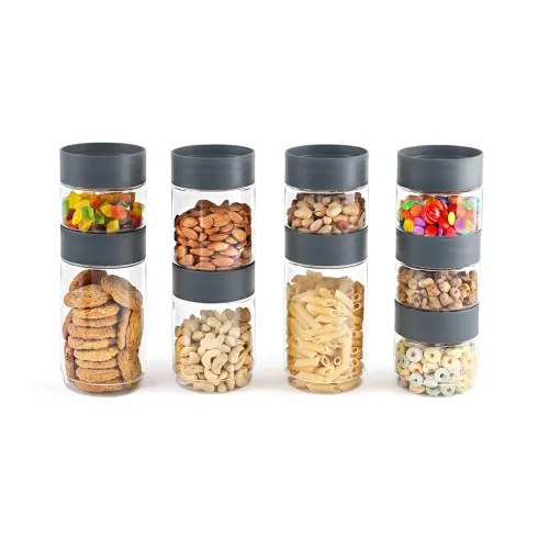 Image of Cello Modustack 9-Piece Storage Jar Set (500ml–1000ml, Grey)