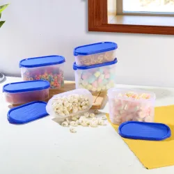 CELLO Modustore Pet Storage Container For Kitchen Set of 6 Pcs, Blue (1200ml x 3, 600ml x 3) | Freezer & Fridge Safe, See Through Airtight Pet Kitchen Storage Container For Beans, Whole Grai...