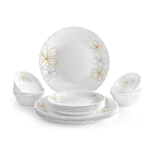 Image of Cello Monarch Opalware Dinner Set, 18-Pieces, White,Floral