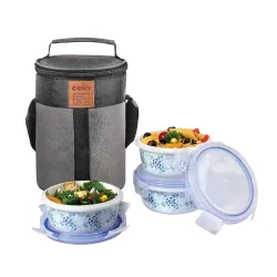 CELLO Mosaic Rose Opalware Lunch Box with Jacket 3 Containers 300ml