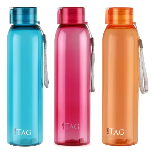 Image of CELLO My Tag PET Water Bottle | 100% food grade | Leak proof and Break proof | Wide Mouth & Leakproof | Break proof & Fo