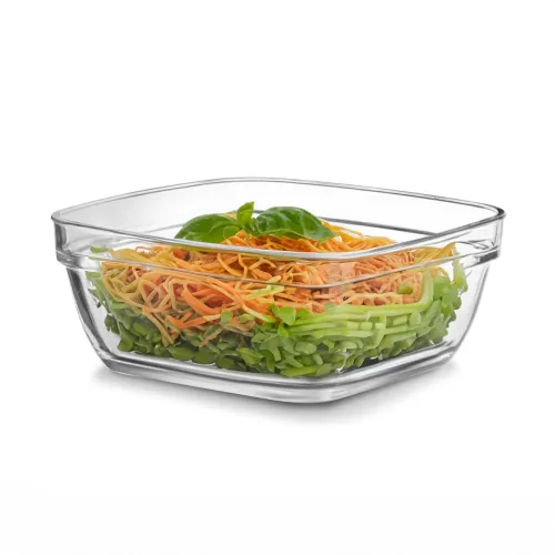 Image of CELLO Nadir Square Stackable Bowl 1.1 Litre 17 cm | Multipurpose Clear Glass Bowl for Kitchen and Table Use