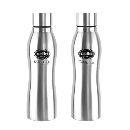 Image of CELLO New Curvy Stainless Steel Water Bottle Set of 2 Pcs Silver, 1000 ml 