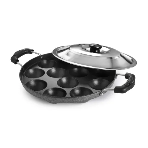 Image of CELLO Non-Stick 12 Cavity Appam Patra Pan with Stainless Steel Lid | 2 Side Handle |