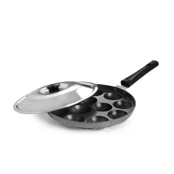 CELLO Non-Stick 12 Cavity Appam Patra with Stainless Steel Lid