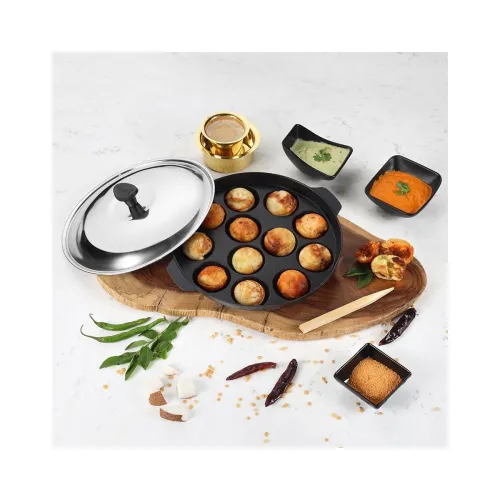 Image of CELLO Non-Stick 12 Cavity Appam Patra Kan with Stainless Steel Lid