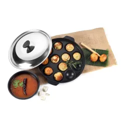 CELLO Non-Stick 12 Cavity Appam Patra Kan with Stainless Steel Lid | Appam Maker | Appam Patra | Appam pan | Litti Maker