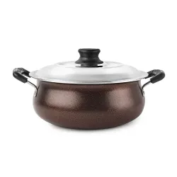 CELLO Non Stick Induction Compatible Gravy /Biryani Handi with Stainless Steel Lid, 2.5 LTR, Brown, 2.5 Liter