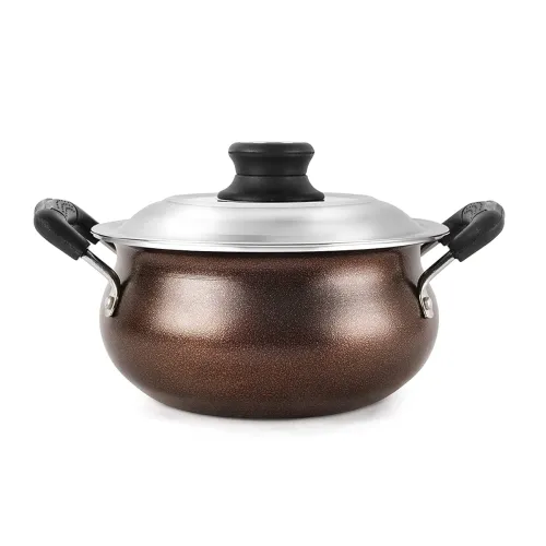 Image of CELLO Non Stick Induction Compatible Gravy /Biryani Handi with Stainless Steel Lid, 1.5 LTR, Brown, 1.5 Liter