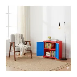 Cello Novelty Compact Plastic Bookshelf with Dustproof Doors Red Blue
