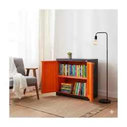 Cello Novelty Compact Plastic Bookshelf with 2 Doors, Orange & Brown
